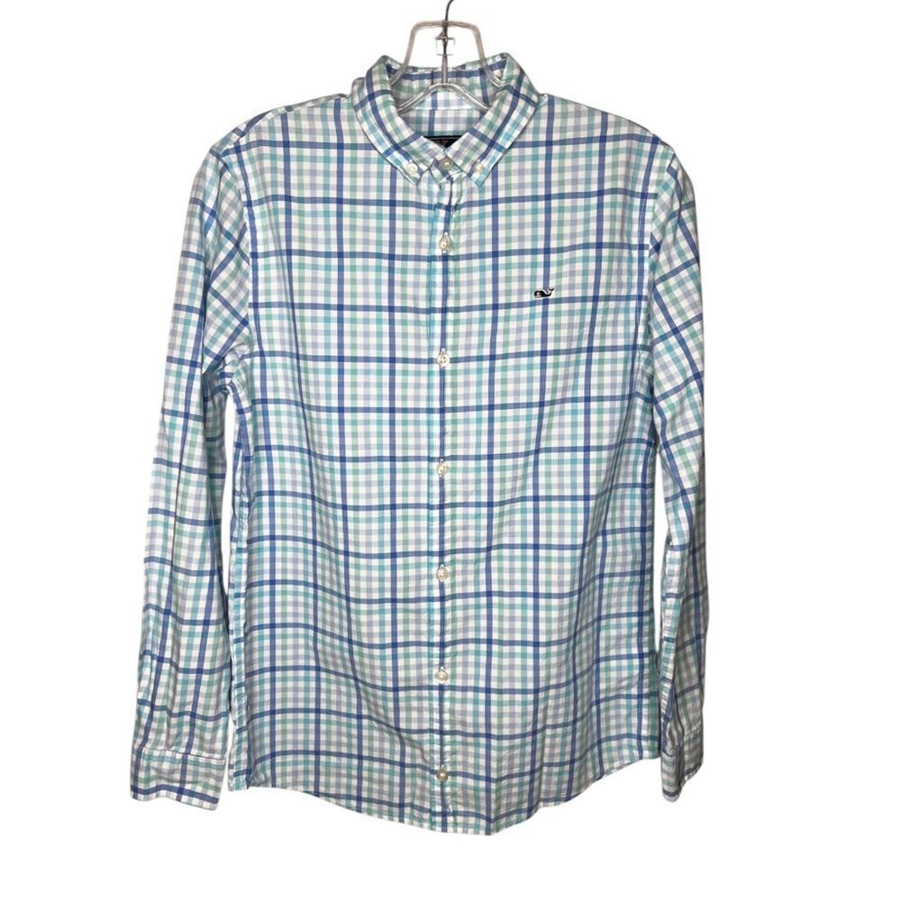 Vineyard Vines Boys L Blue Cotton Whale Shirt
